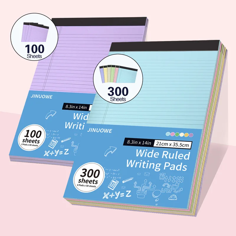 لوحة ملاحظات للكتابة مبطنة مسطرة واسعة 50 ورقة من Makeasy مقاس 5 × 8 بوصة لوحة كتابة A5 أوراق مثقوبة متعددة الألوان ملاحظة ملونة