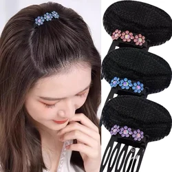 Rhinestone Flower Puff Hair Head Cushion Invisible Fluffy Hair Pad Sponge Hair Clip Bun Hair Base for Women Girls Hair Accessory