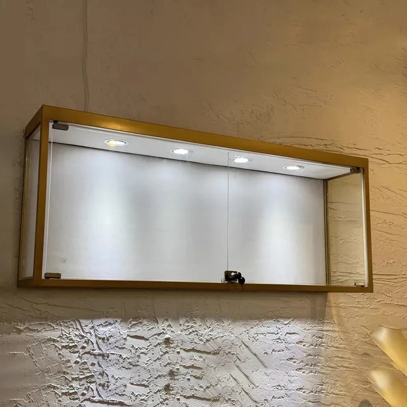 Jewelry Display Cabinet Wall Mounted Showcase Shelf Transparent Glass Case for Models Figures Collectibles
