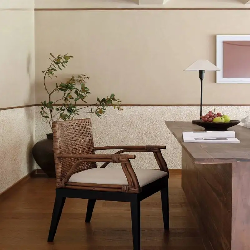 

Japanese Elegant Dining Chairs Backrest Rattan Modern Arm Bedrooms Dining Chairs Living Room Krzesla Jadalnia Furniture For Home