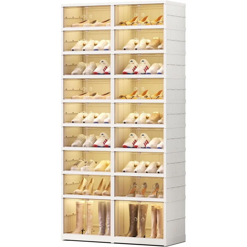 9 Tier Foldable Shoe Rack Organizer for Closet 18-36Pairs Plastic Collapsible Shoe Shelf for front door entrance Stackable