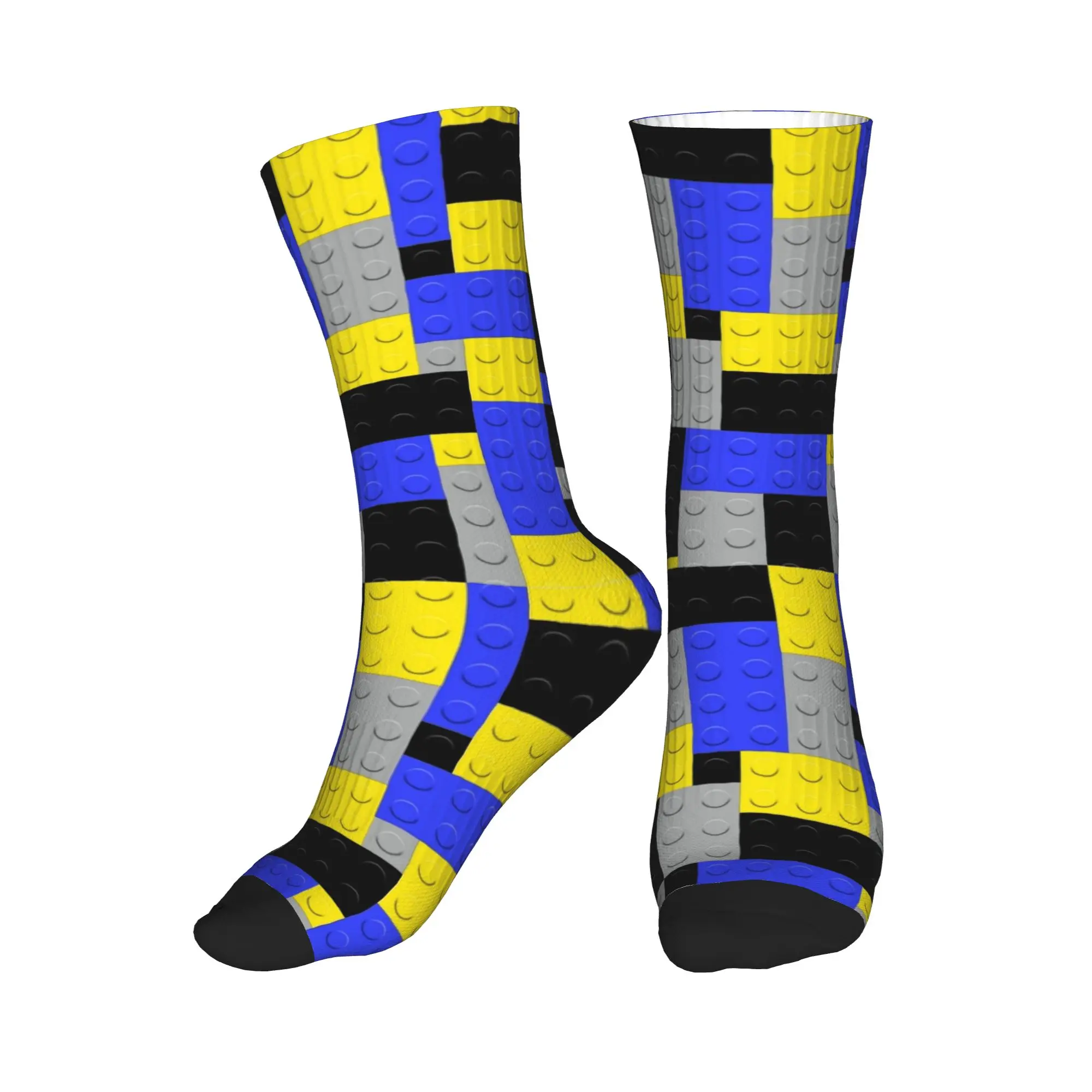 Unisex Men Socks Yellow Gray Blue Black Building Blocks Bricks Master Builder Stockings Soft Socks Autumn Running Sports Socks