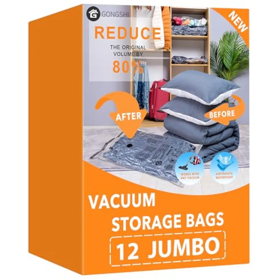 

Vacuum Storage Bags Space Saver Bags for Clothing Blankets Comforters Pillows Clothes Travel 12 Jumbo