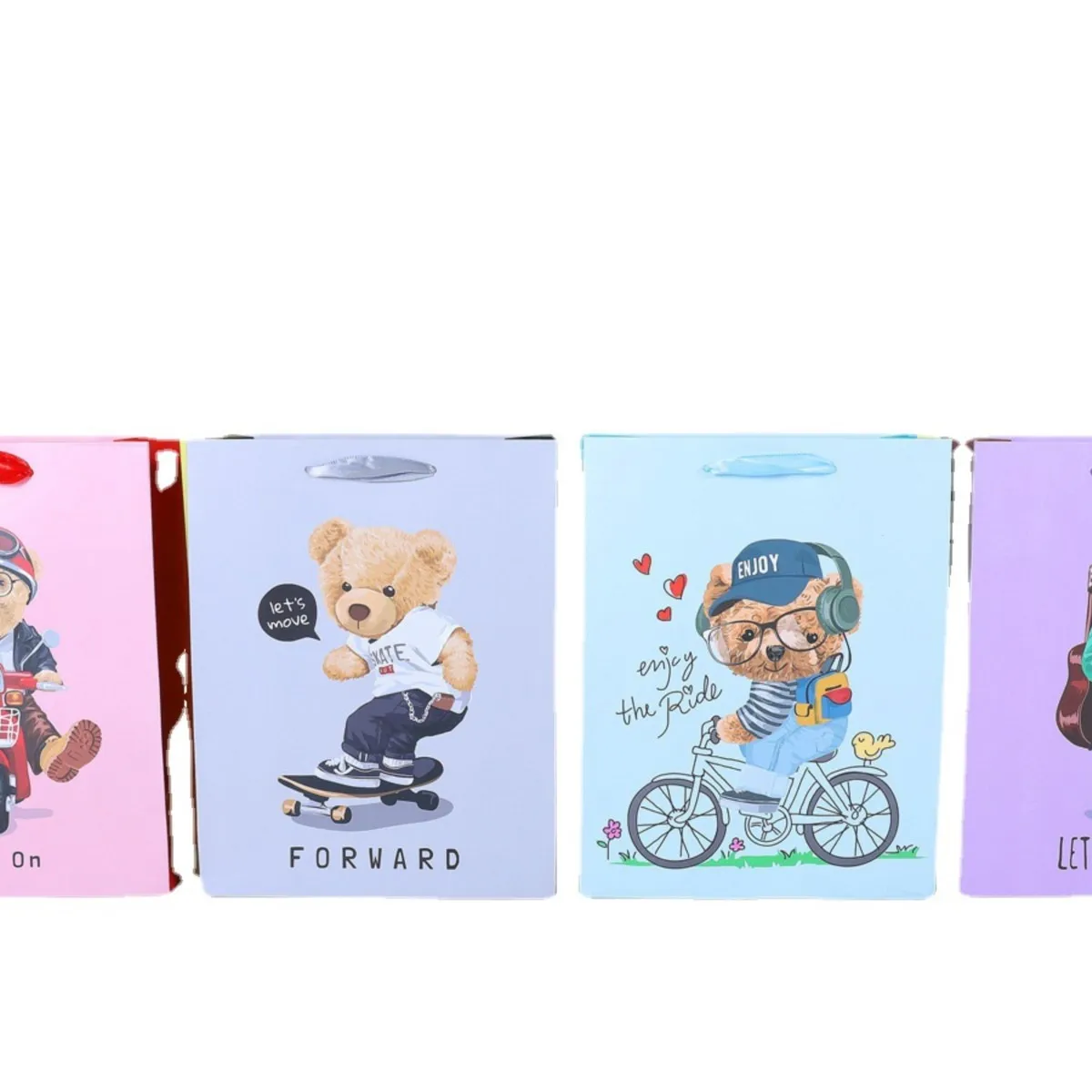 48pcs Mixed Cartoon Teddy Bear Paper Shopping Bag Valentine's Day Gift Tote Handbag Birthday Party Package Supplies