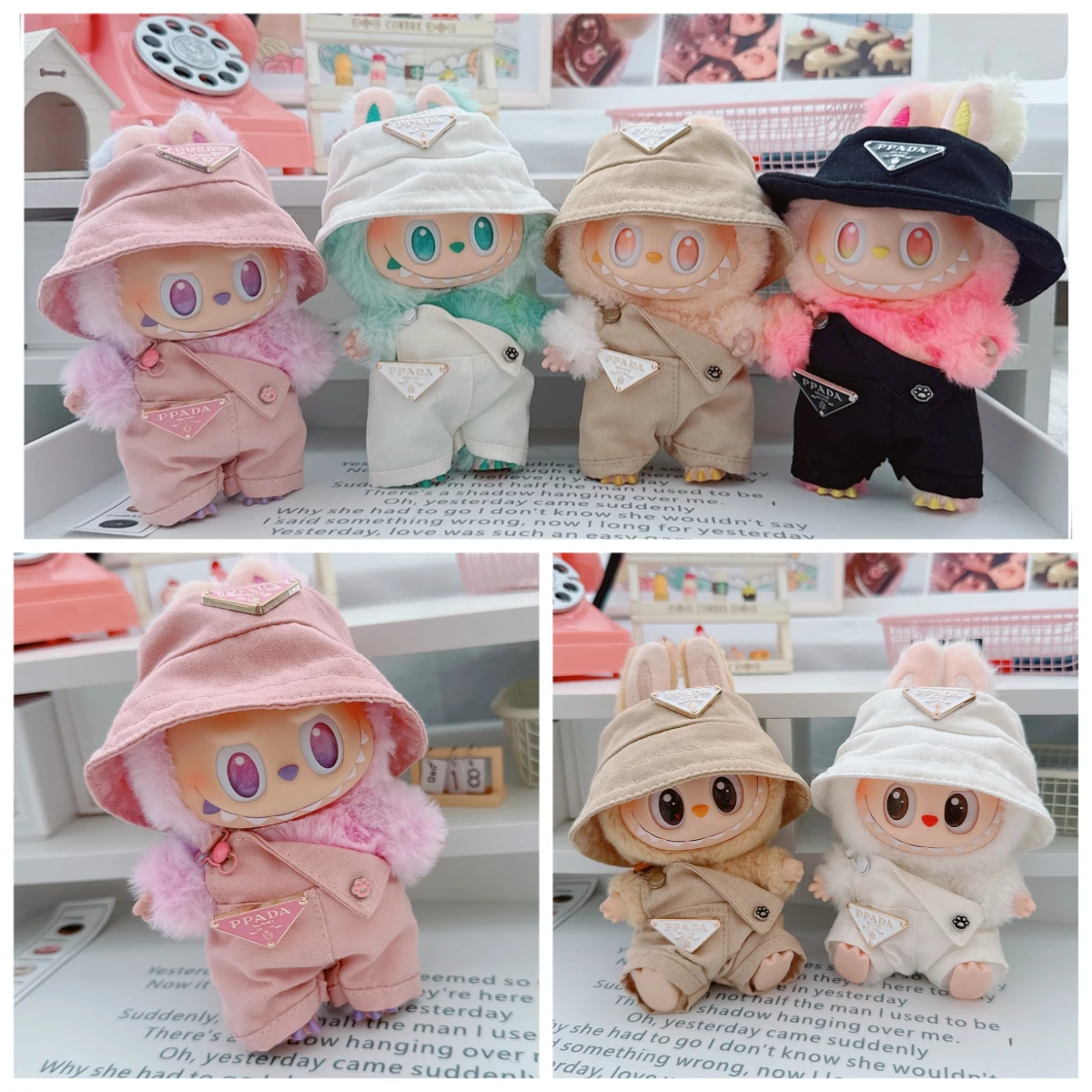 For 15/17cm LabubuMini Doll Clothes Fisherman Hat Overalls luxury
