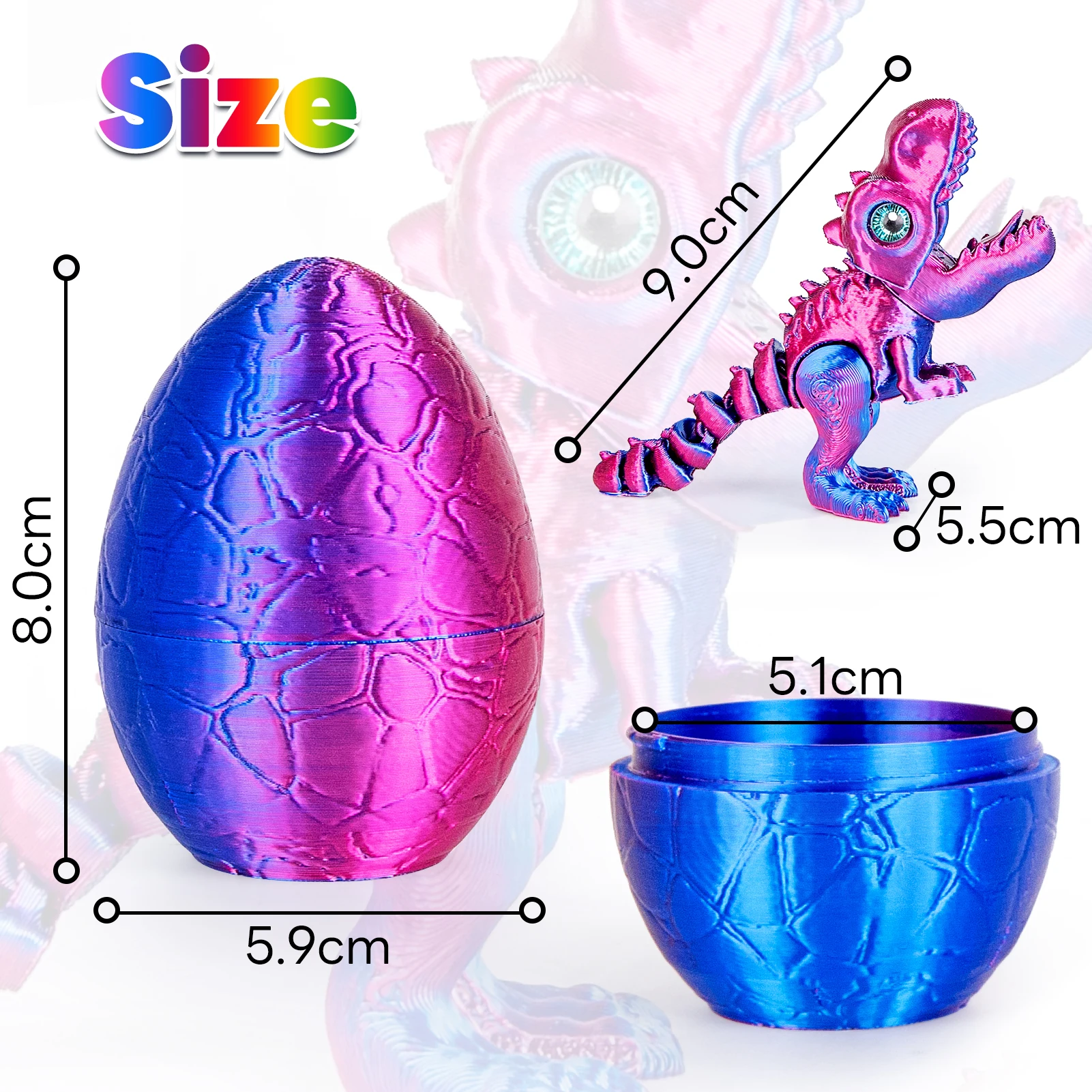 بيضة تنين مطبوعة ثلاثية الأبعاد مع لعبة ديناصور مفصلية، لعبة تململ مشتركة متحركة للأطفال والكبار، هدية رائعة لديكور مكتب المكتب