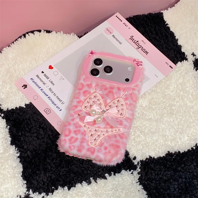 Luxury Leopard Print Bikini Pattern Plush Phone Case For iPhone 17 Air 16 15 14 13 12 11 Pro Max With Lanyard Shockproof Cover view 6