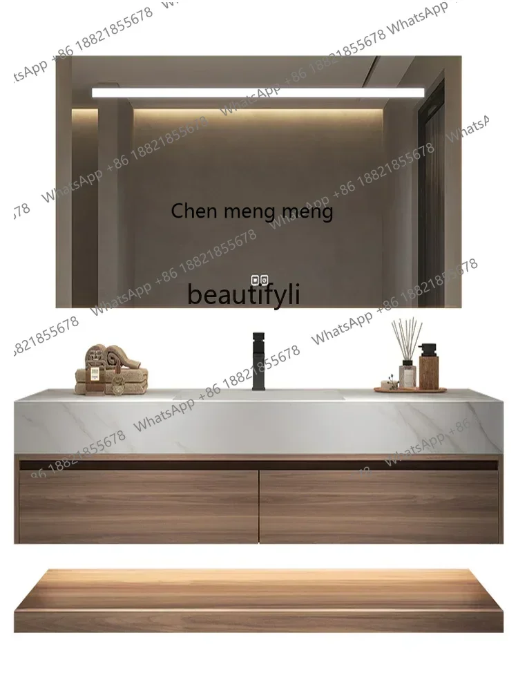 

New Arrivals Q Modern Minimalist Bathroom Stone Plate Seamless Ceramic Whole Washbin Bathroom Cabinet Inter-Platform Basin Combi