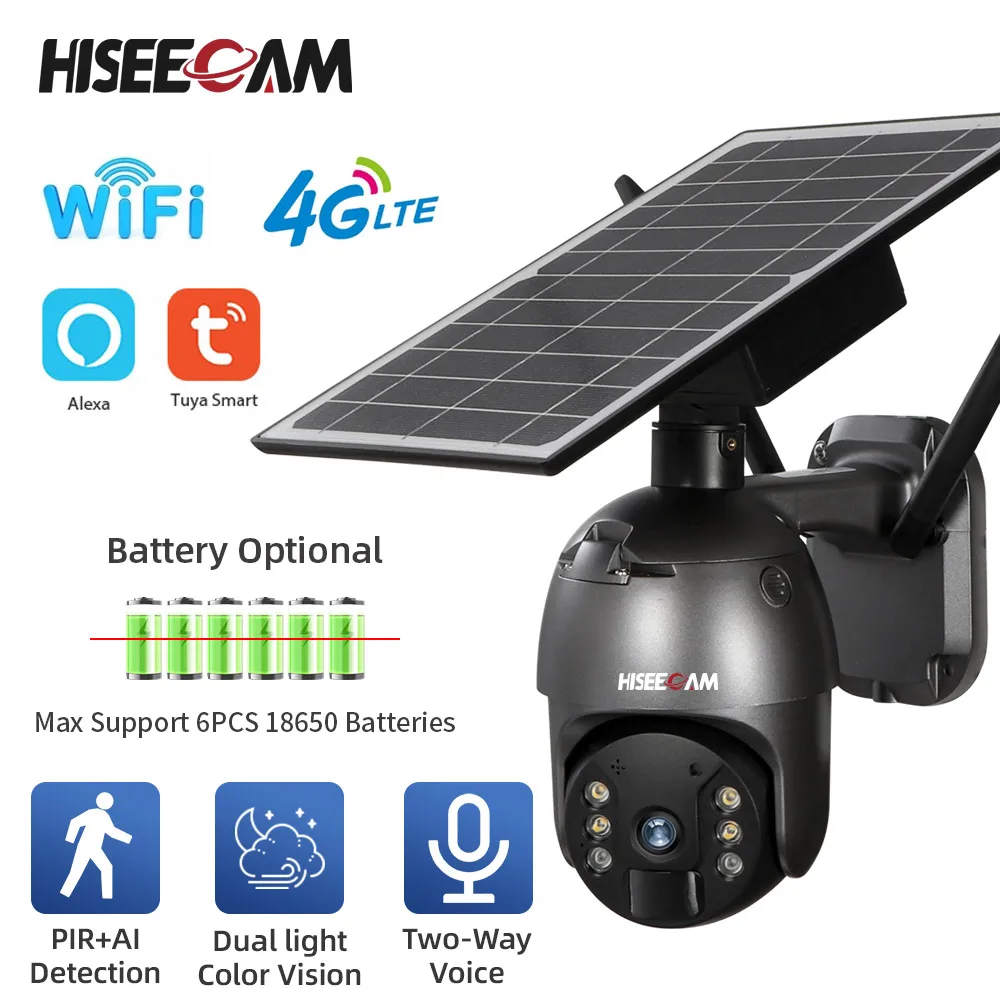 8W 4G/WIFI Solar Panel Camera 5MP Security Wireless Outdoor Waterproof PTZ PIR Motion Detection CCTV Support Tuya