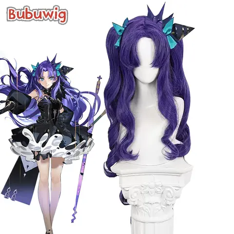 Bubuwig 합성 헤어 스페이스 에레시키갈 코스프레 가발, FGO 스페이스 에레시키갈 80cm 길이, 보라색 포니테일 내열성 가발