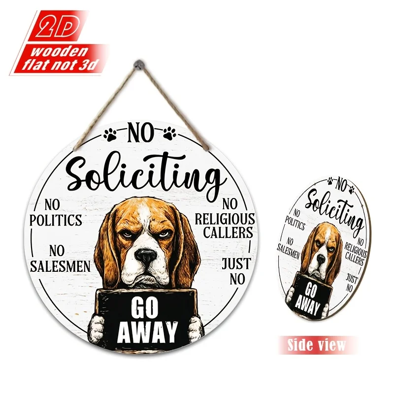 Wood 2D Round  Sign With Dog Wall Mounted Hanging Plaque House Door Front Wall Decor Holiday Seasonal Christmas Home Decoration