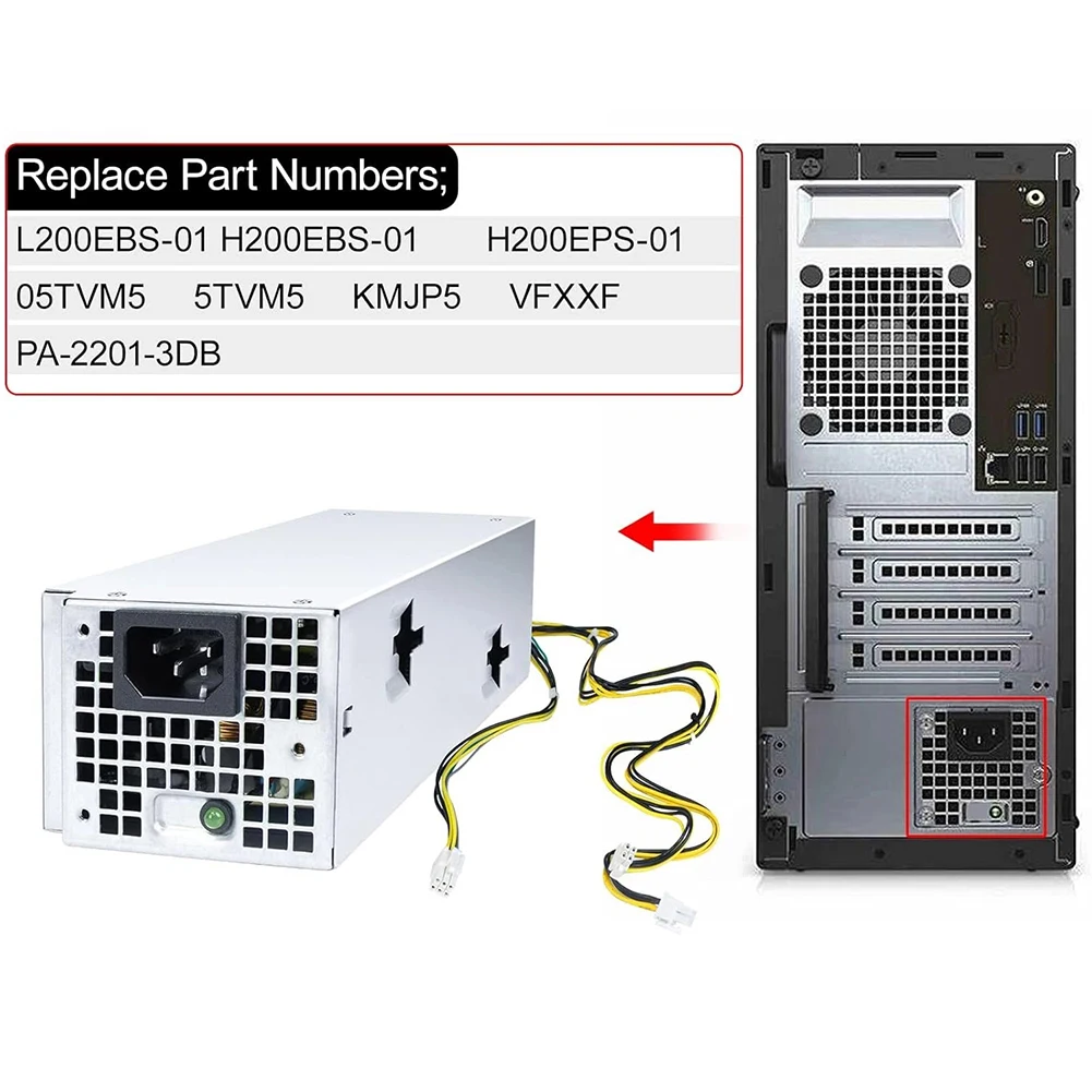 Silver 200W Computer Power Supply L200EBS-01 For Dell 3050 5050 7050 3470 Desktop PC Adapter 5TVM5 VFXXF PA-2201-3DB