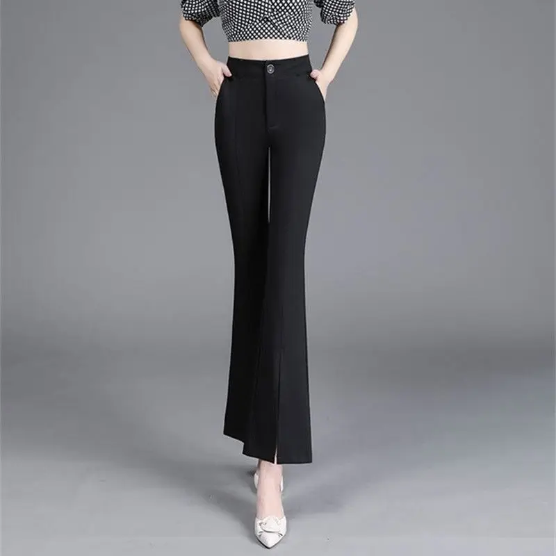 2023 Women\'s Clothing Fashion Casual Temperament Office Lady Pockets Skinny Solid Color Dignified Spring Summer Thin Flare Pants