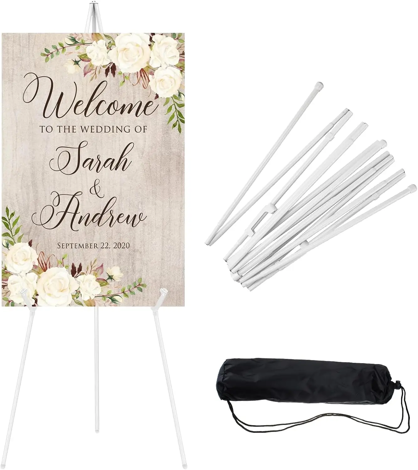 Multi-Purpose Metal Tripod Easel Stand with Carrying Bag, Adjustable Foldable Display Easel for Wedding Sign Art Painting Poster Presentation Classroom Office