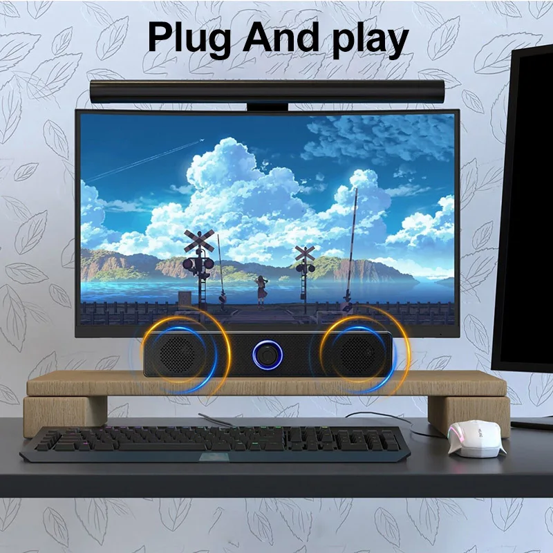 Soundbar Computer  Speaker Subwoofer Laptop Home USB  Powered Black Wired Card Insertion Desktop Indoor Speaker