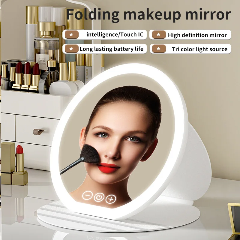LED Makeup Mirror with Light | Portable Folding Desktop Vanity Mirror | Cosmetic Mirror for Travel, Home, Tabletop Use