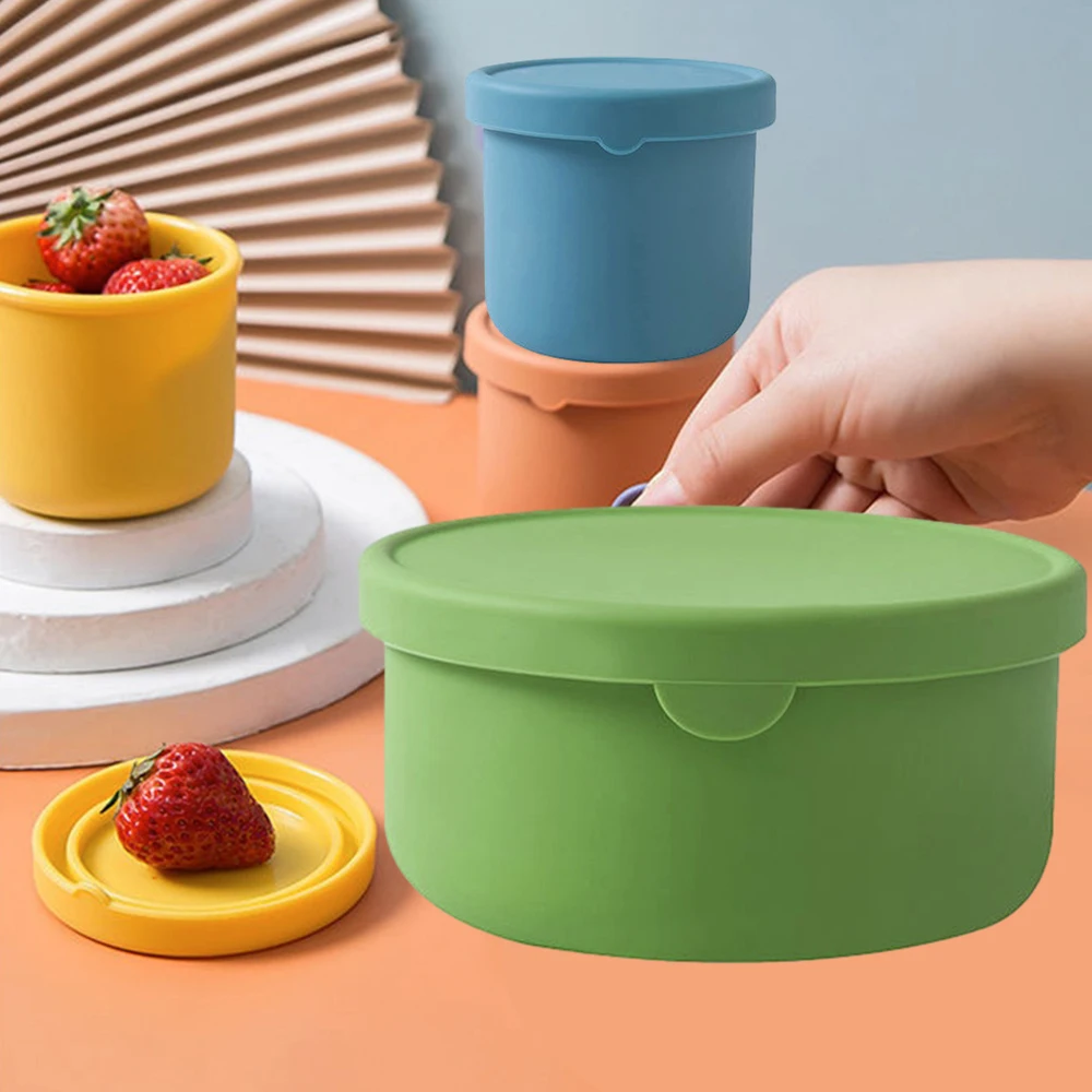 250/700ml Round Fresh-keeping Lunch Box Kitchen Silicone Bento Box with Lid Vegetable Salad Food Storage Fresh Bowl