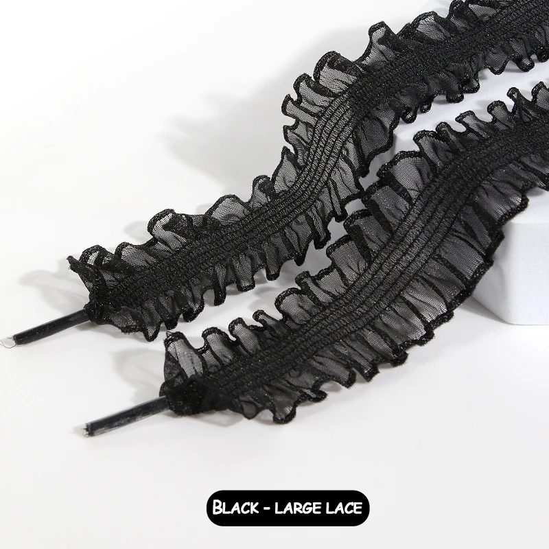 1 Paar elastische Schnürsenkel mit Rüschenbesatz – „Fairy Wind“-Schnürsenkel mit Holzohrenkante (Weiß/Schwarz) – Detail 13