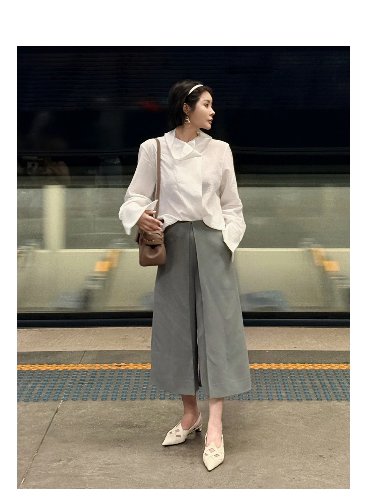 

Женская модная рубашка свободного кроя из смесового шелка с художественным кружевным воротником, прямым кроем, длинными рукавами и воротником-стойкой, весна-лето