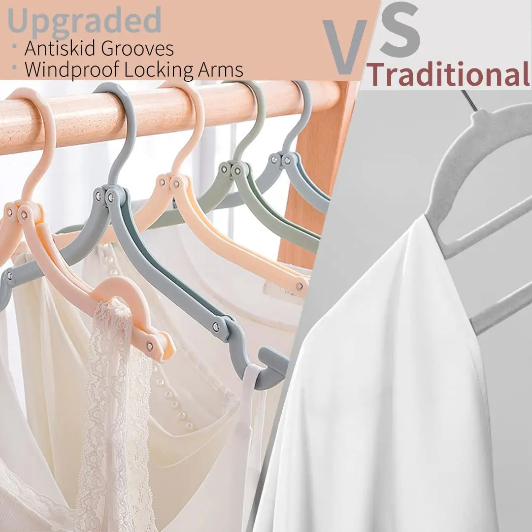 Folding Hanger Set With Clip for Clothes Drying Folding Hanger Rack Travel Folding Telescopic Portable Clothes Drying Rack