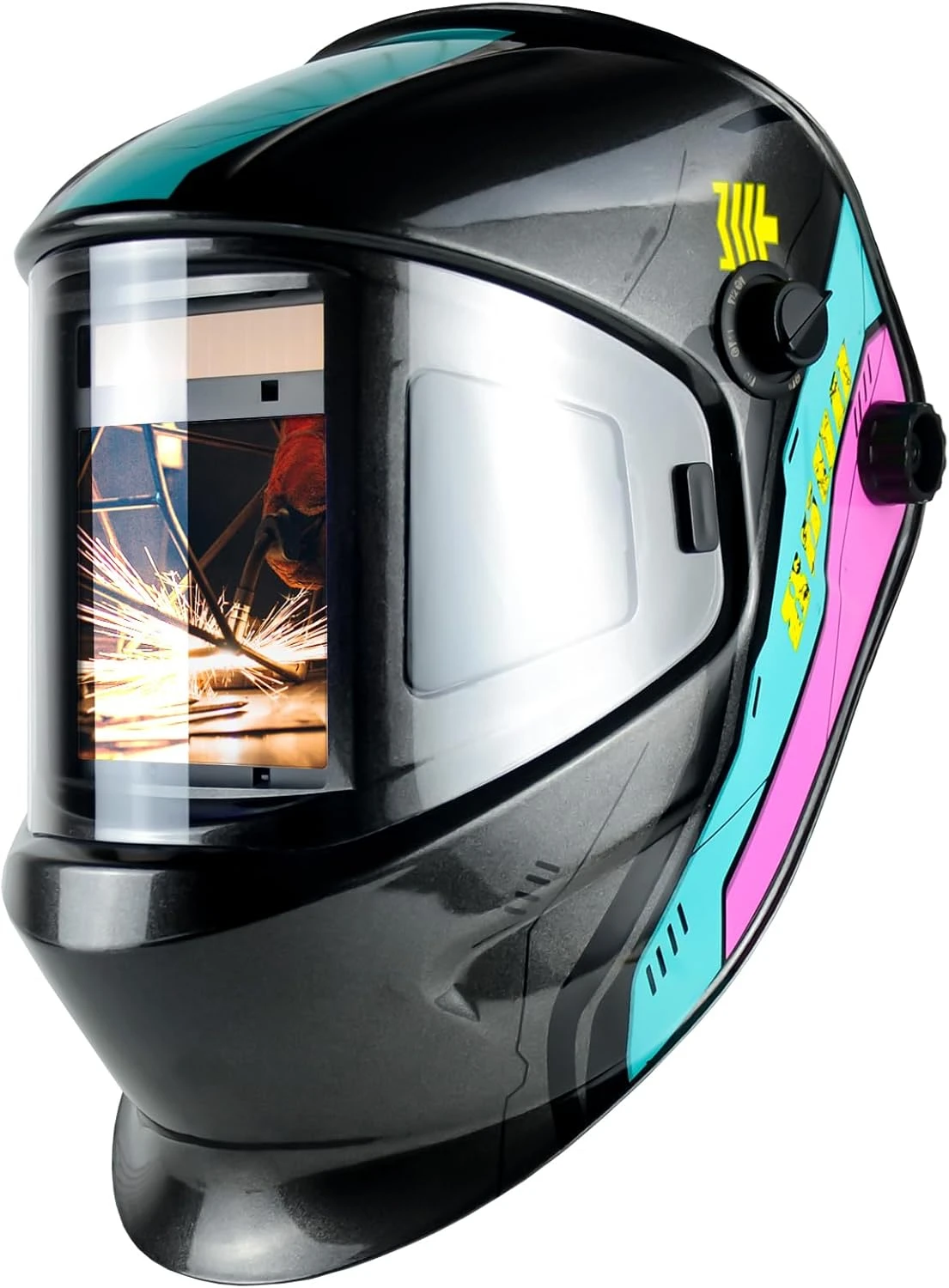 Large Viewing Welding Helmet Auto Darkening True Color Solar Powered Welding Hood with 4 Arc Sensor Adjustable Wide Shade