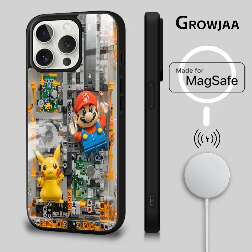 MINISO Super M-Marios BroS Phone Case For iPhone 16 15 14 13 12 11 Pro Max Plus Mini Magsafe Mirror Wireless Magnetic Cover