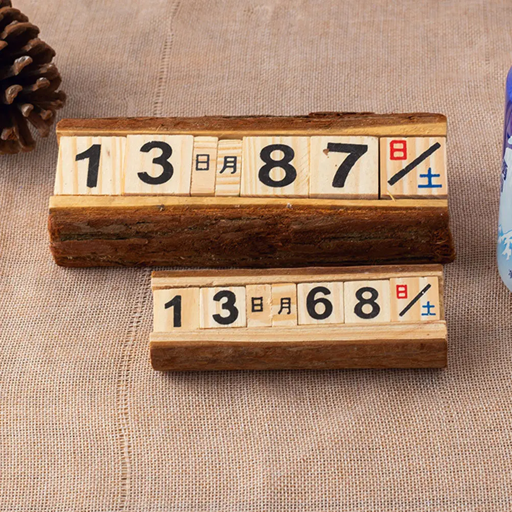 

2Pcs Creative Wooden Desktop Calendar DIY Manual Perpetual Table Calendar Vintage Date Display Ornament for Home Office