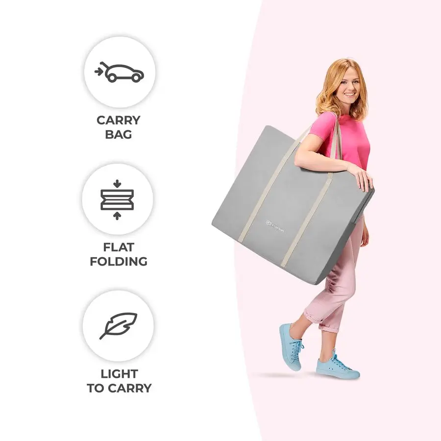 سرير سفر LOVI للأطفال، سرير أطفال محمول قابل للطي مع ناموسية مدمجة، غطاء رأس قابل للتعديل وممتع إضافي