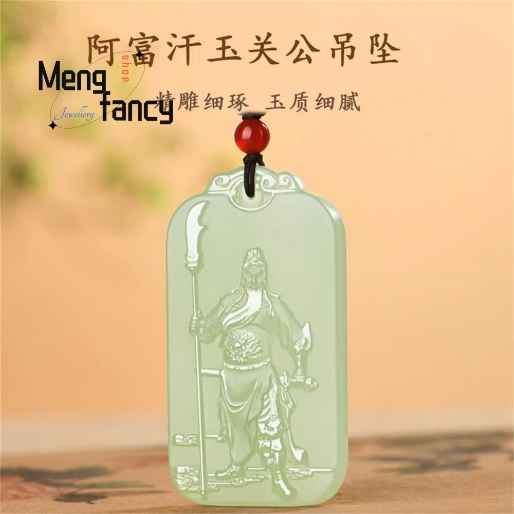 

Natural Afghan Greenish White Jade Majestic Martial God of Wealth Guan Yu Pendant National Style Exquisite Charm Fashion Jewelry