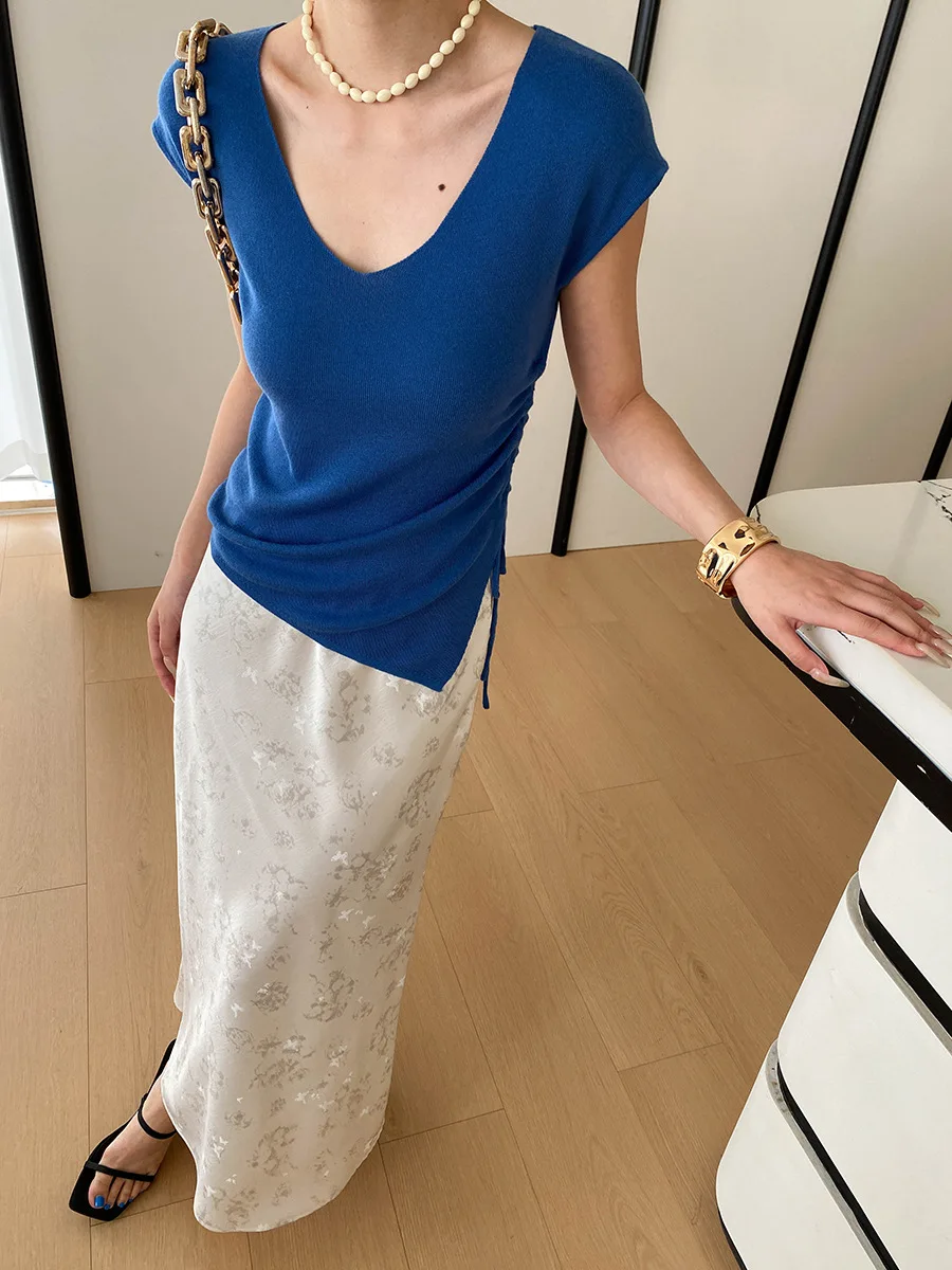 Frühlings- und Sommerrock für Damen im chinesischen Stil mit Schmetterlings-Jacquardmuster, elastischer hoher Taille und drapiertem Satin. – Detail 22