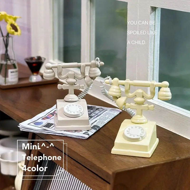1:12 Dollhouse Miniature Simulation Telephone Retro Mini Phone Model Exquisite Craft for Doll House Decor Collection Hobby view 4