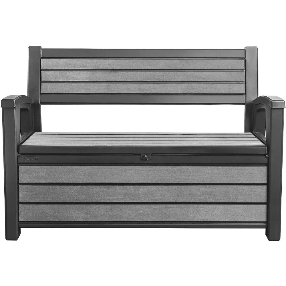 60 Gallon Plastic Resin Weather Resistant Outdoor Backyard Patio Storage Bench Deck Box, Grey