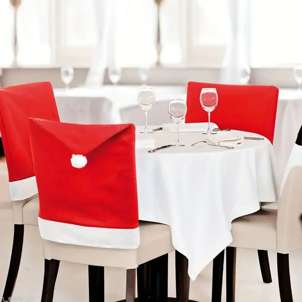 Christmas Chair Covers Non-Woven Red Hat Dining Chair Slipcovers Kitchen Chair Covers Holiday Home Hotel Decoration