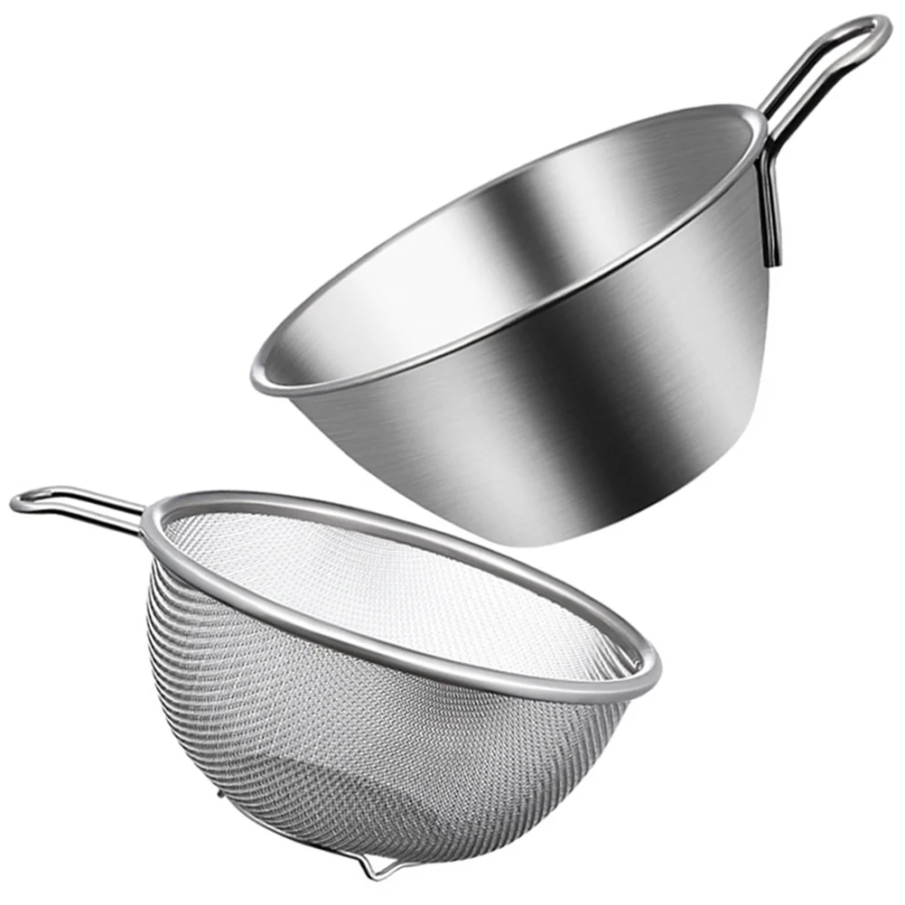 Strainer Basket Stainless Steel Egg with Handle Baking Whipped Cream Salad Basin Mixing Bowl Mesh Fine Filter