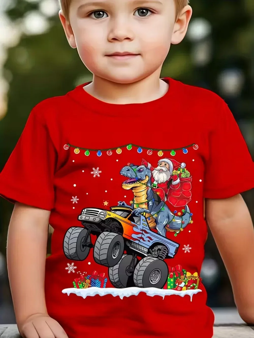 Kinderkleidung mit niedlichem Tier-Print, Weihnachts-T-Shirt, festliche Kurzarm-Shirts, Kleidung für Jungen und Mädchen, Weihnachtsgeschenk, Kinder-Oberteil. – Detail 5