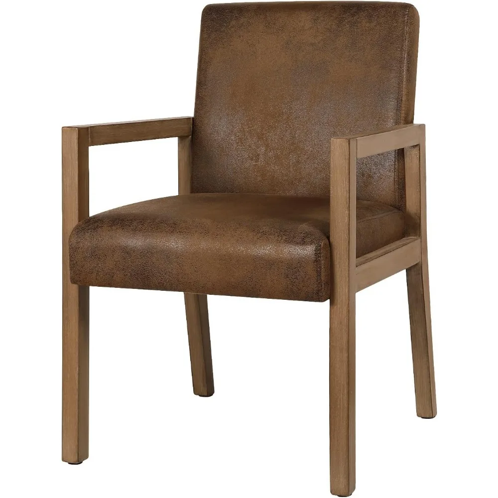 كراسي طعام منجدة حديثة من الجلد الصناعي في منتصف القرن مع أذرع لغرفة المعيشة ومنطقة الطعام