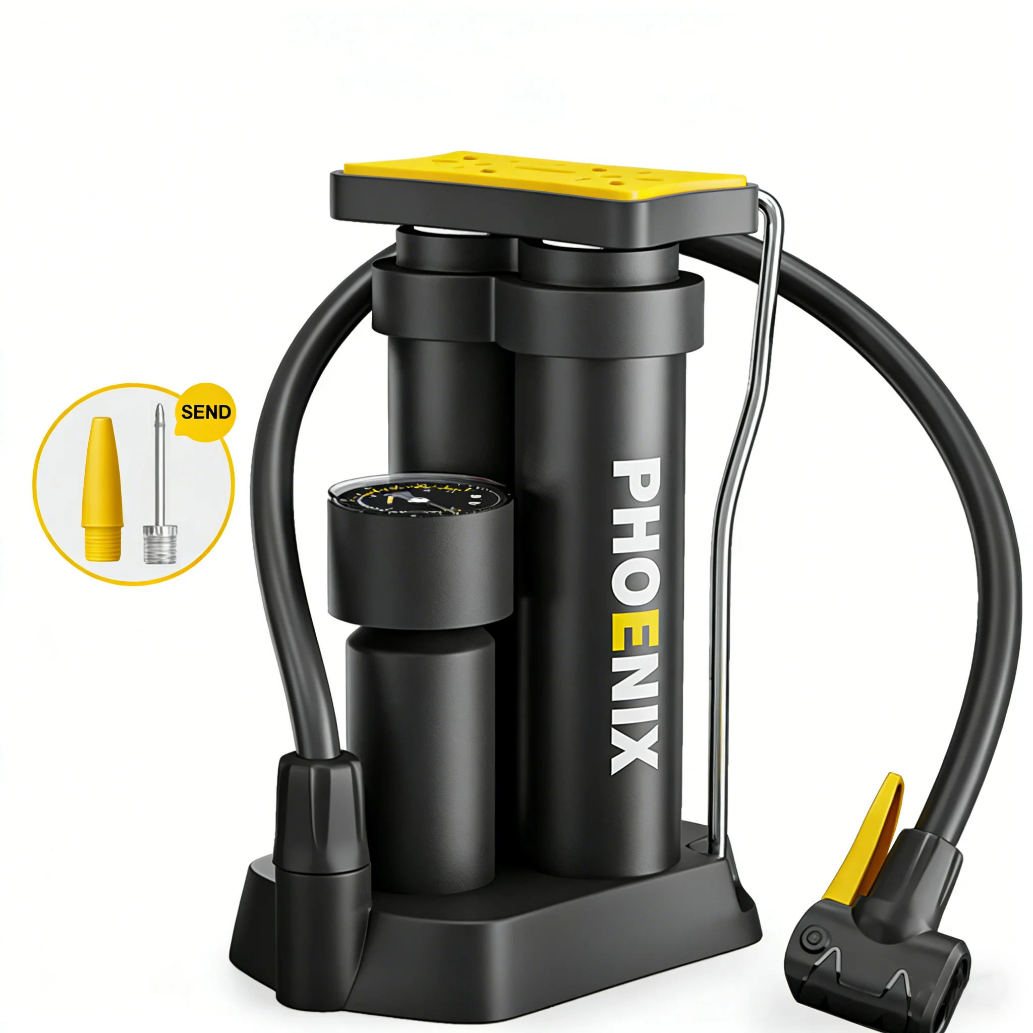 

XUNTING Double CylinderMTB High Pressure150 PSI Portable Bike Pump, Manual Air Pump for Tires Lightweight Cycling Accessory