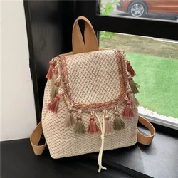 Elegant Straw Braid Backpacks For Women Woven Design Female Leisure Backpack Ladies Stylish Beach Bag Travel Bag 2024 Trended