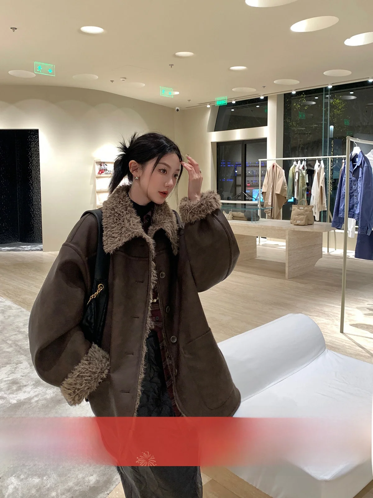 เสื้อโค้ทหนังเทียมแบบสวมใส่ได้สองด้าน  สำหรับผู้หญิง  ฤดูหนาว  สไตล์ลำลอง  ทรงหลวม  ย้อนยุค  บุซับใน  ผ้า PU  เป็นมิตรกับสิ่งแวดล้อม