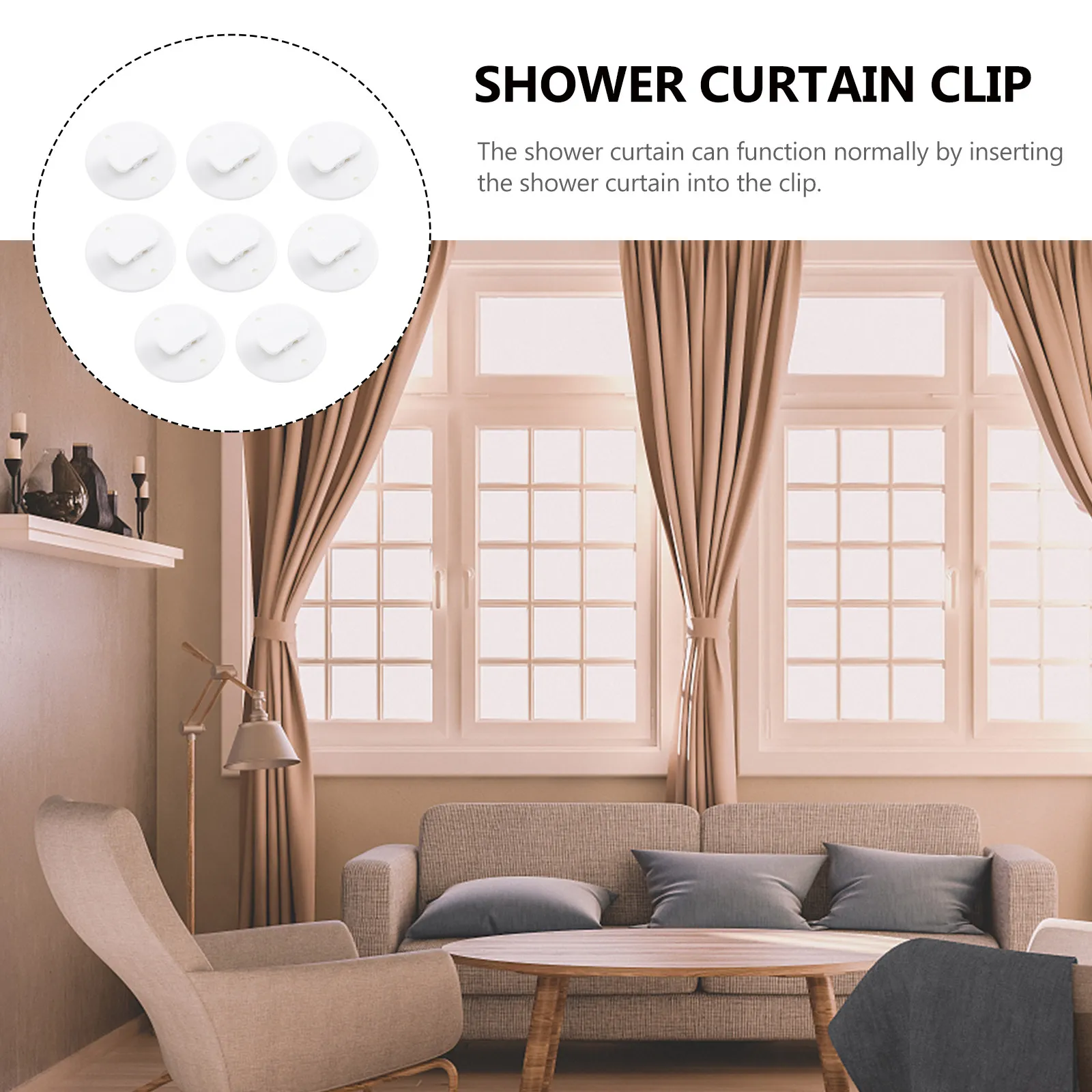 8Pcs Bath Curtain Clamps Self Adhesive Shower Drapery Stop Clips Windproof Splash Guard Clips for Bathroom Window Curtain Fixing