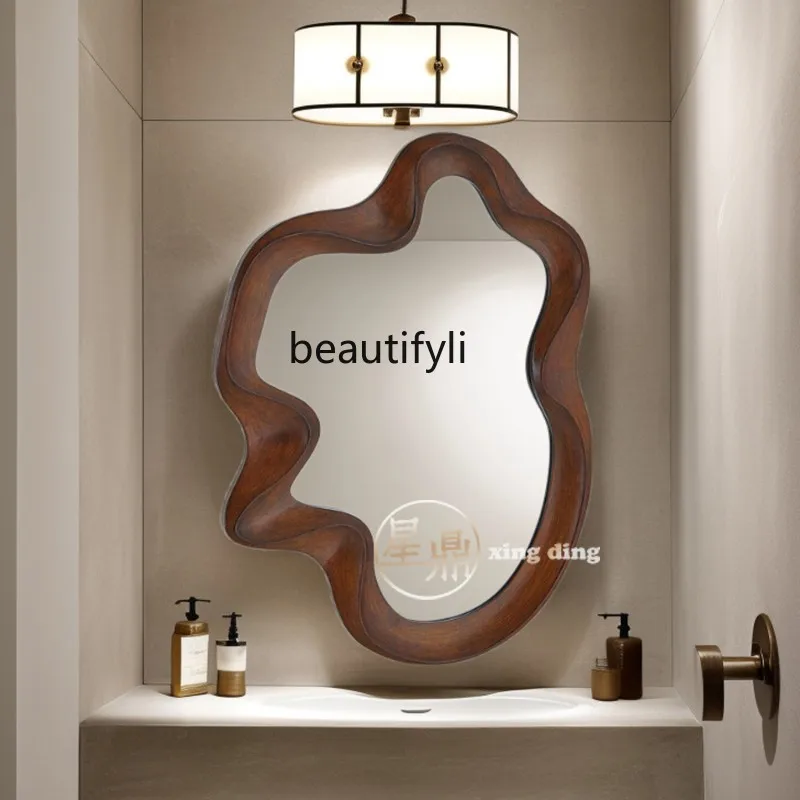 French irregular bathroom mirror wall hanging high value special-shaped art decorative mirror bedroom LED smart makeup mirror