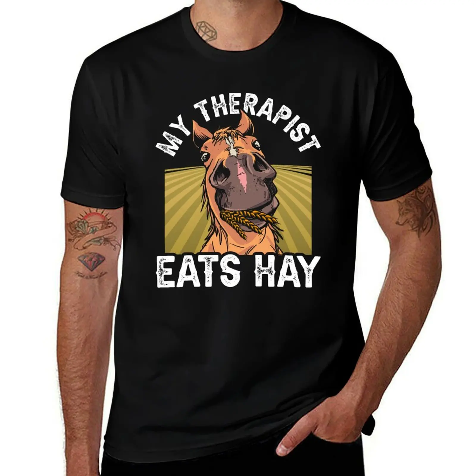My Therapist Eats Hay Rider Horse Riding Lover T-Shirt Soft Casual Short Sleeve Cotton Tee T-Shirt