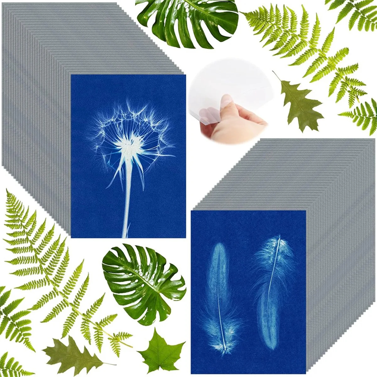 AB06 مجموعة ورق طباعة الشمس مكونة من 60 ورقة من ورق Cyanotype، ورق فني للشمس مقاس A6 مع أداة بلاستيكية واحدة لطباعة الشمس، ورق شمسي