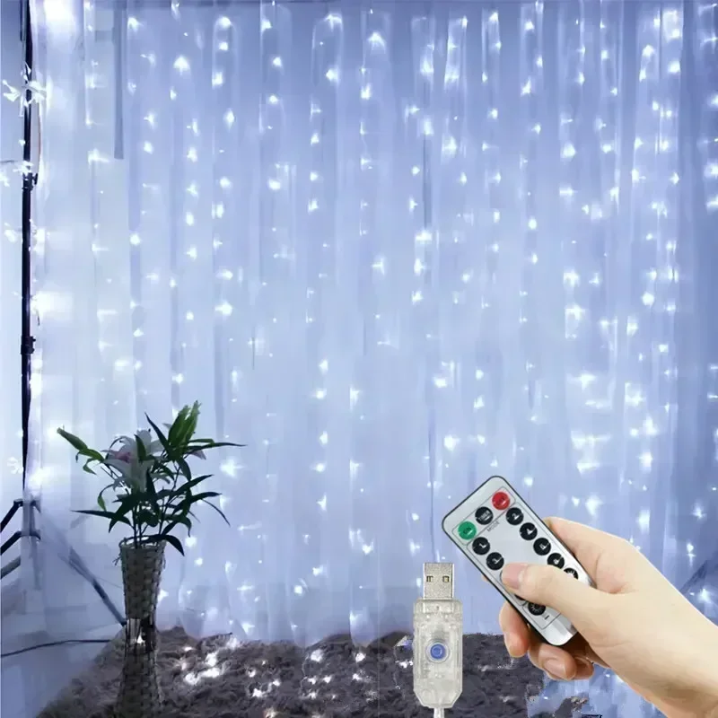 Home Decoration Garland Lights LED USB Curtain String Lights 8 Modes Fairy Christmas with Remote Control for Bedroom Wedding