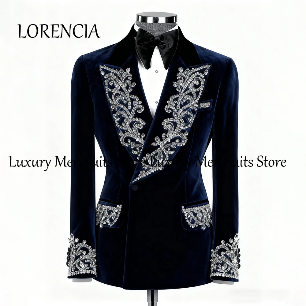 

Vintage Velvet Male Suits 2 Pieces Double Breasted Evening Party Groom Outfit Customized Blazer Pants ternos masculino completo