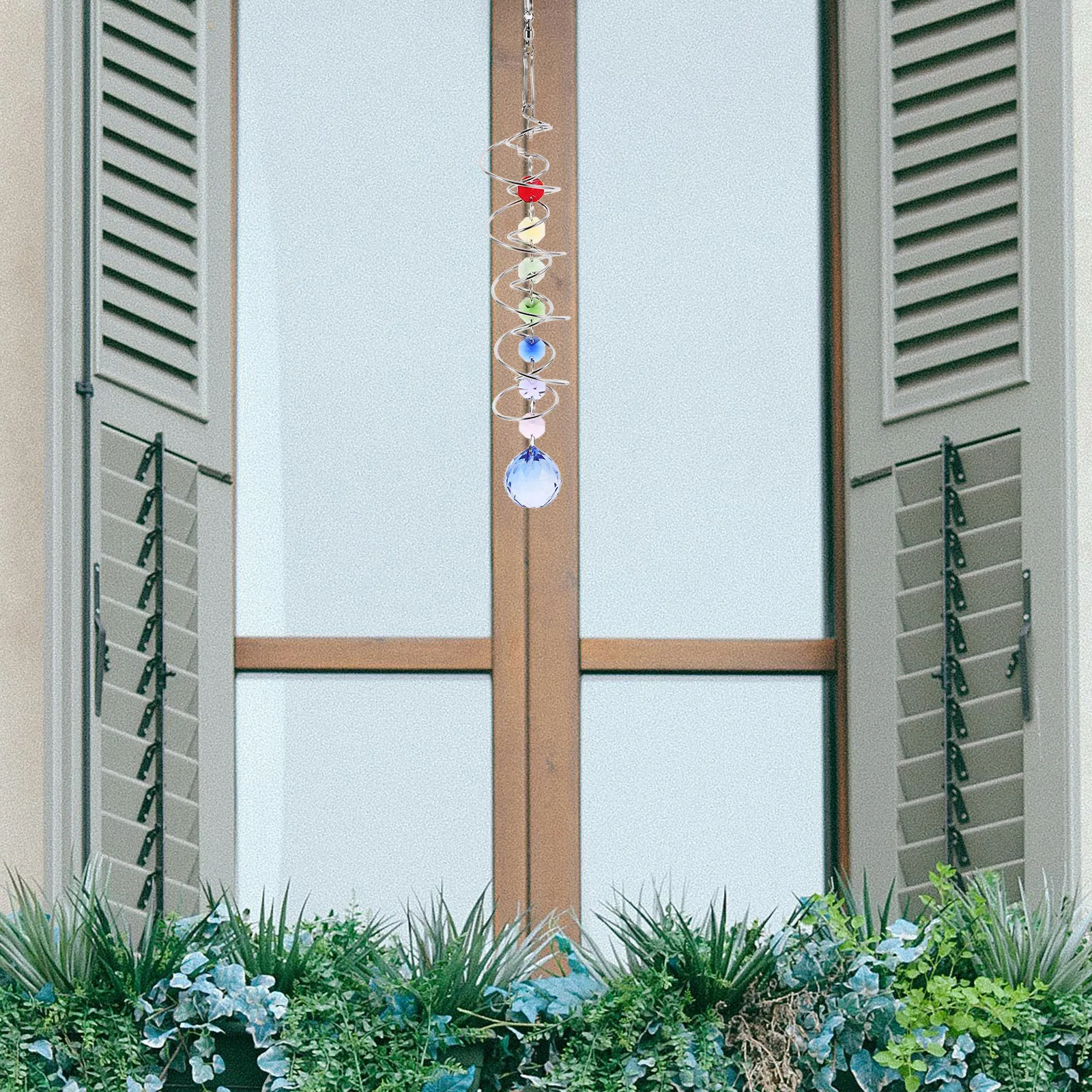 

Garden Hanging Eternal Crystal Ball Rainbow Maker Ring Design Stainless Steel Outdoor Decoration Wind Spinner