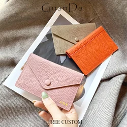 Fashion Custom Name Short Card Holder Luxury Slim Genuine Leather Coin Purse Monogram Letters Thin Business Woman's Wallet Gift