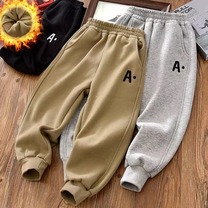 Kids Cashmere Warm Pants For Boys Girls Winter Thick Lambswool Casual Sweatpants For Children Sports Trousers 2024 New