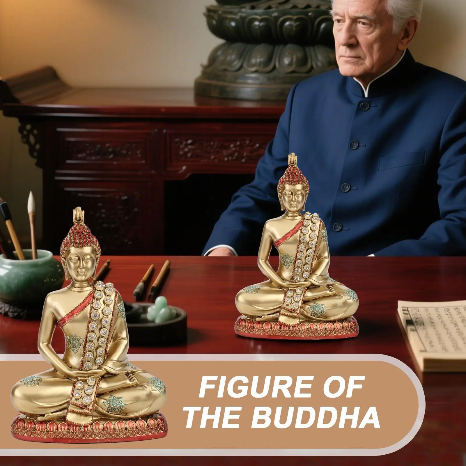 

Gold Buddha Statue Meditation Sitting Zen Buddha Resin Figurine Home Decoration Decorative Meditation Sculpture for Bedroom