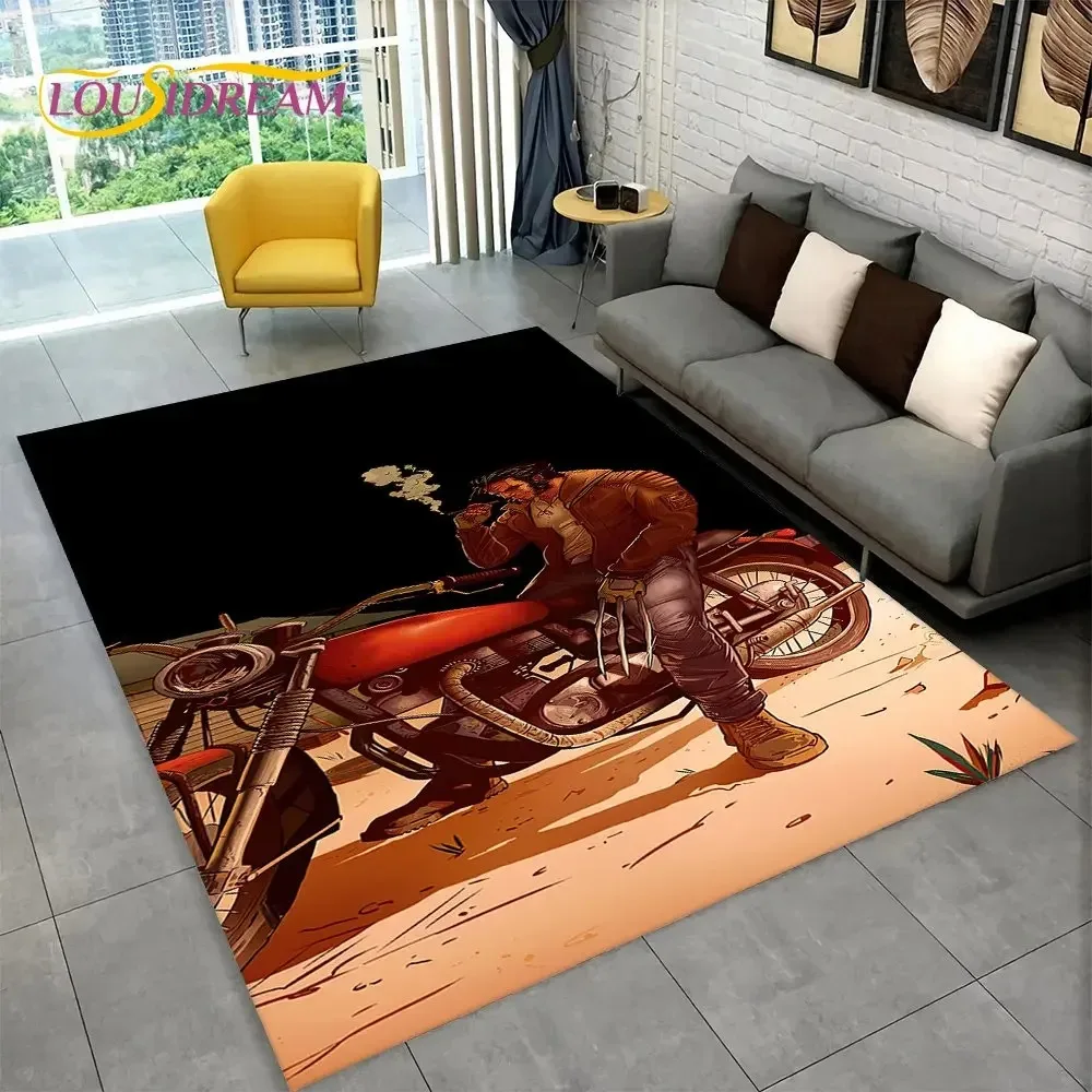 3D Retro Vintage Motorcycle Area Rug Large, Carpet for Living Room Bedroom Sofa Doormat Decor, Child Play Non-slip Floor Mat